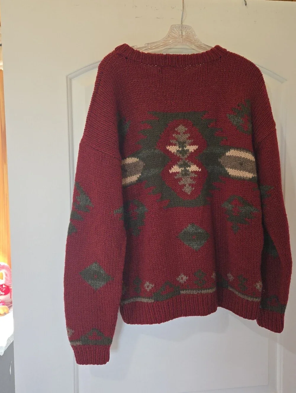 Vintage 90s Eddie Bauer Wool Knit Aztec Southwestern Sweater, SIZE L